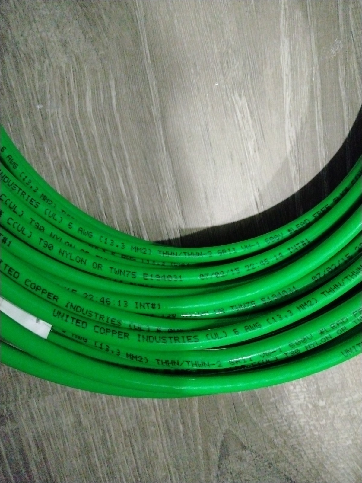 90’ United Copper Industries #6 AWG Green Copper THHN THWN Building Wire 6 AWG