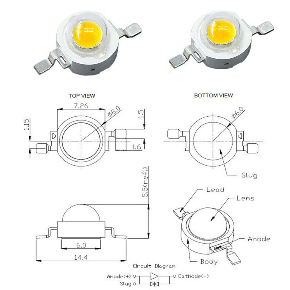 3W watt High Power SMD LED COB Chip Lights Beads White Red Blue Yellow With PCB