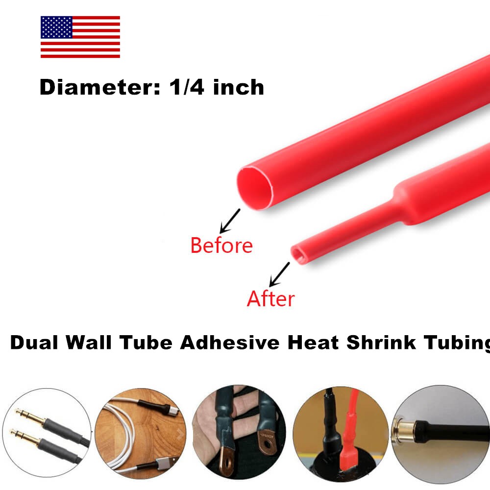 5-100ft Φ1/4″ (6.4mm) Heat Shrink Tubing 3:1 Ratio Dual Wall Adhesive Glue Lined
