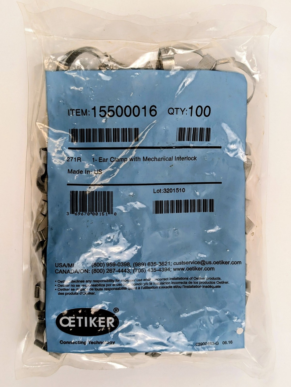 Oetiker 15500016 Stepless Ear Clamps 24-27.1mm Stainless Steel 100-Pack Set of 4