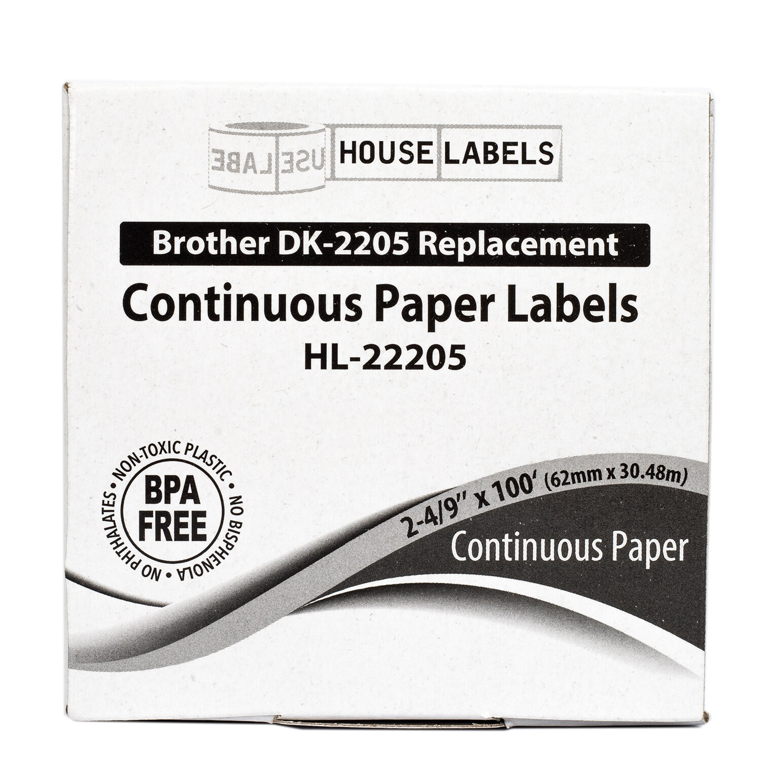 1 to 100 Rolls – Non-OEM Fits BROTHER DK-2205 Labels or REUSABLE FRAME