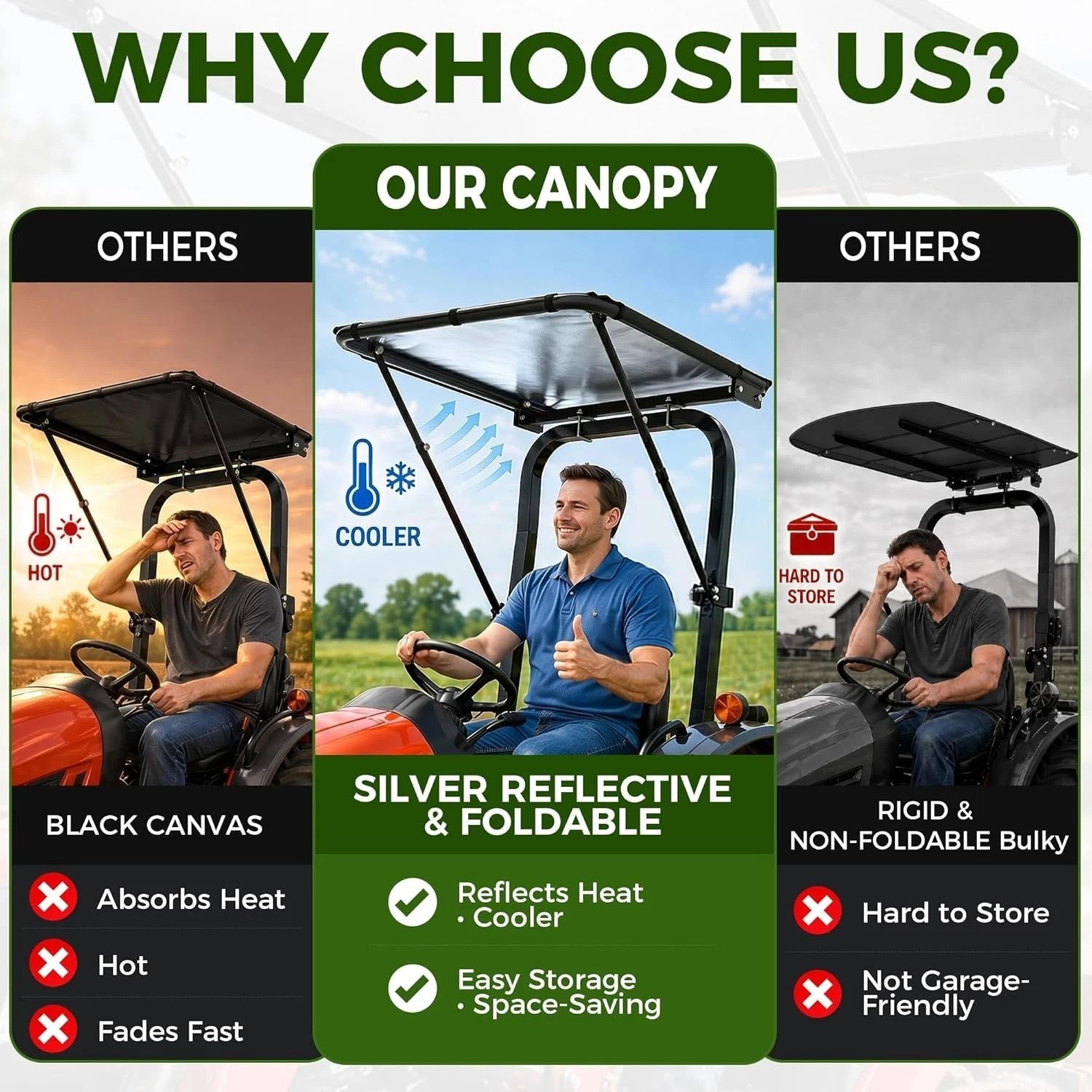 Universal Lawn Mower Canopy – 95% Sun Blocking & Wind Resistant for ROPS Frames