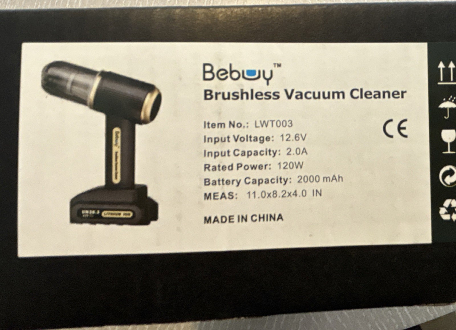 Bebuy LWT003 Brushless Cordless Handheld Vacuum, Bagless 12.6V 200ml