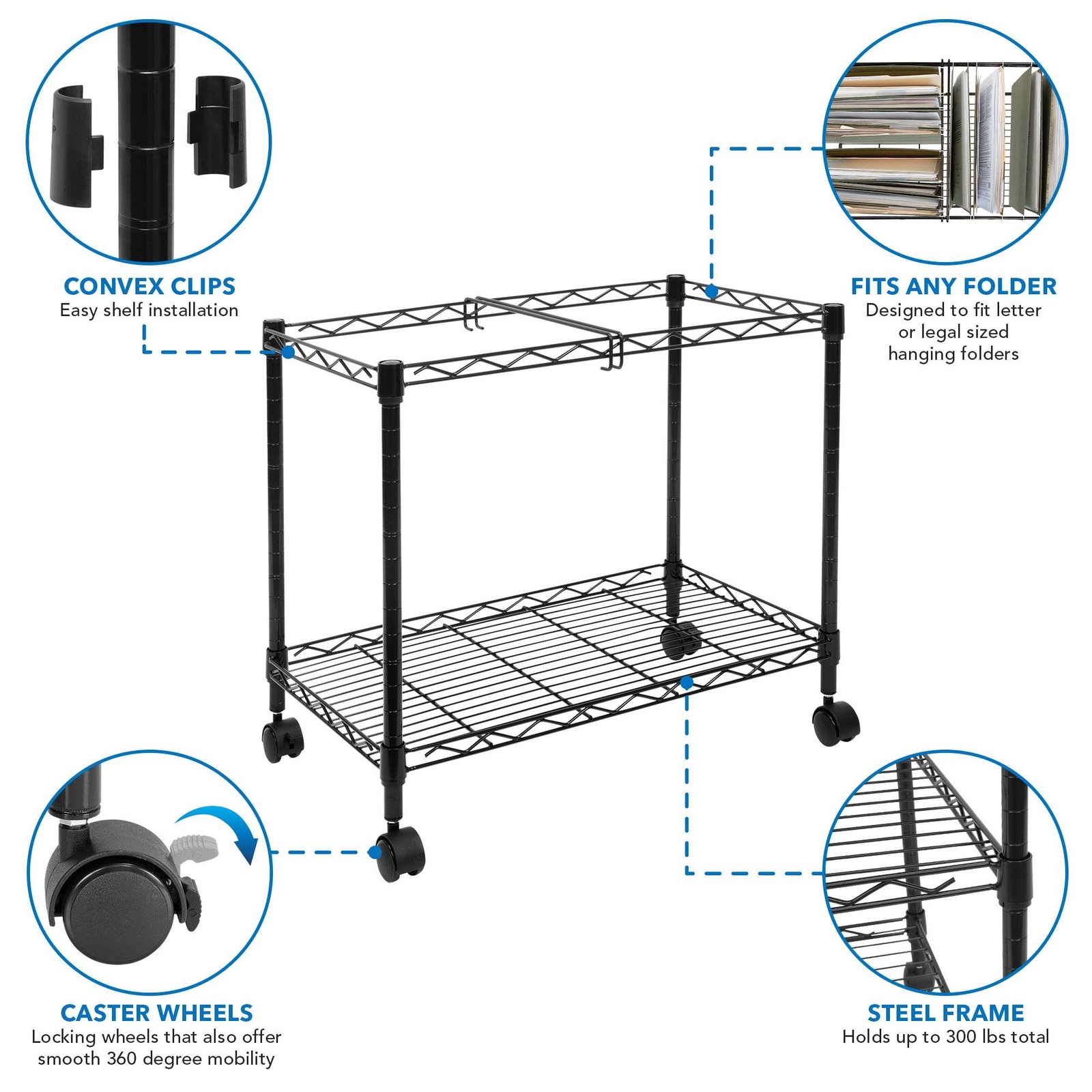 Mount-It! Rolling File Cart with Folder Rack, Refurbished