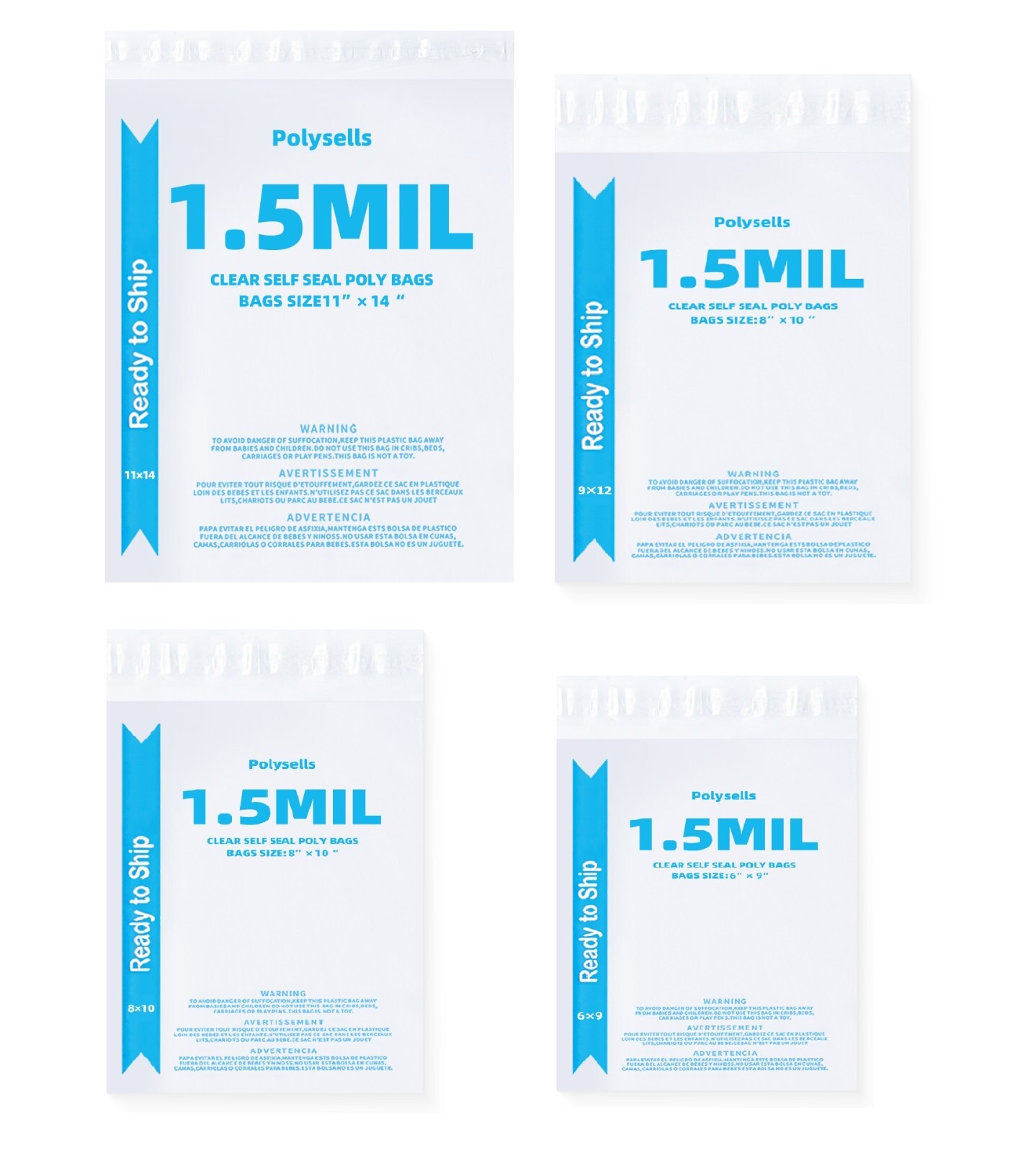 Clear Poly Bags with Suffocation Warning 6×9, 8×10, 9×12, 11×14