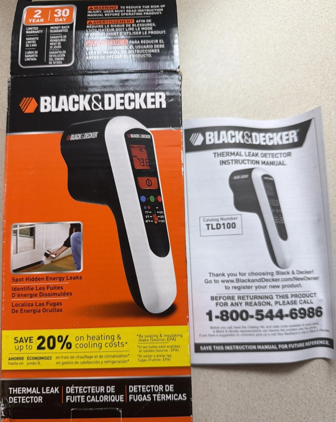 BLACK+DECKER TLD100 Thermal Leak Detector Infrared IR Tested Working w/ Box