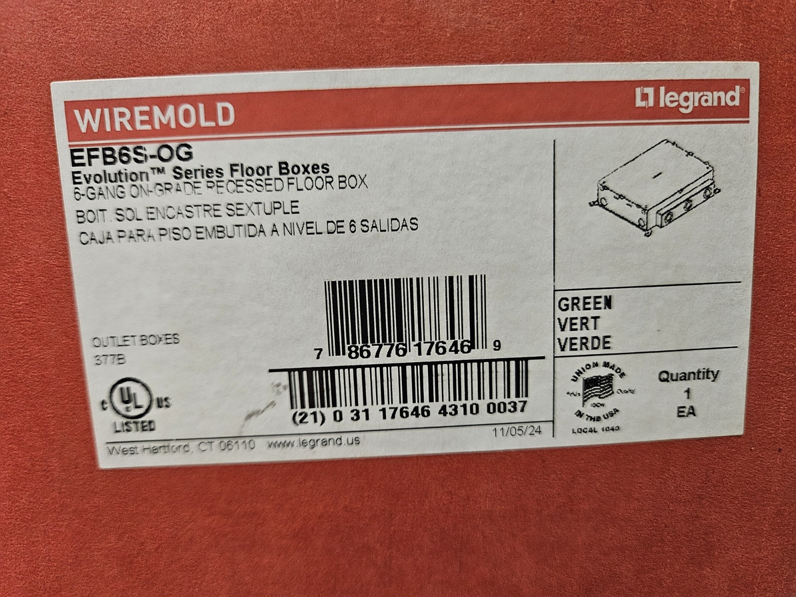Wiremold Legrand EFB6S Evolution Series Floor Box, Steel, Recessed