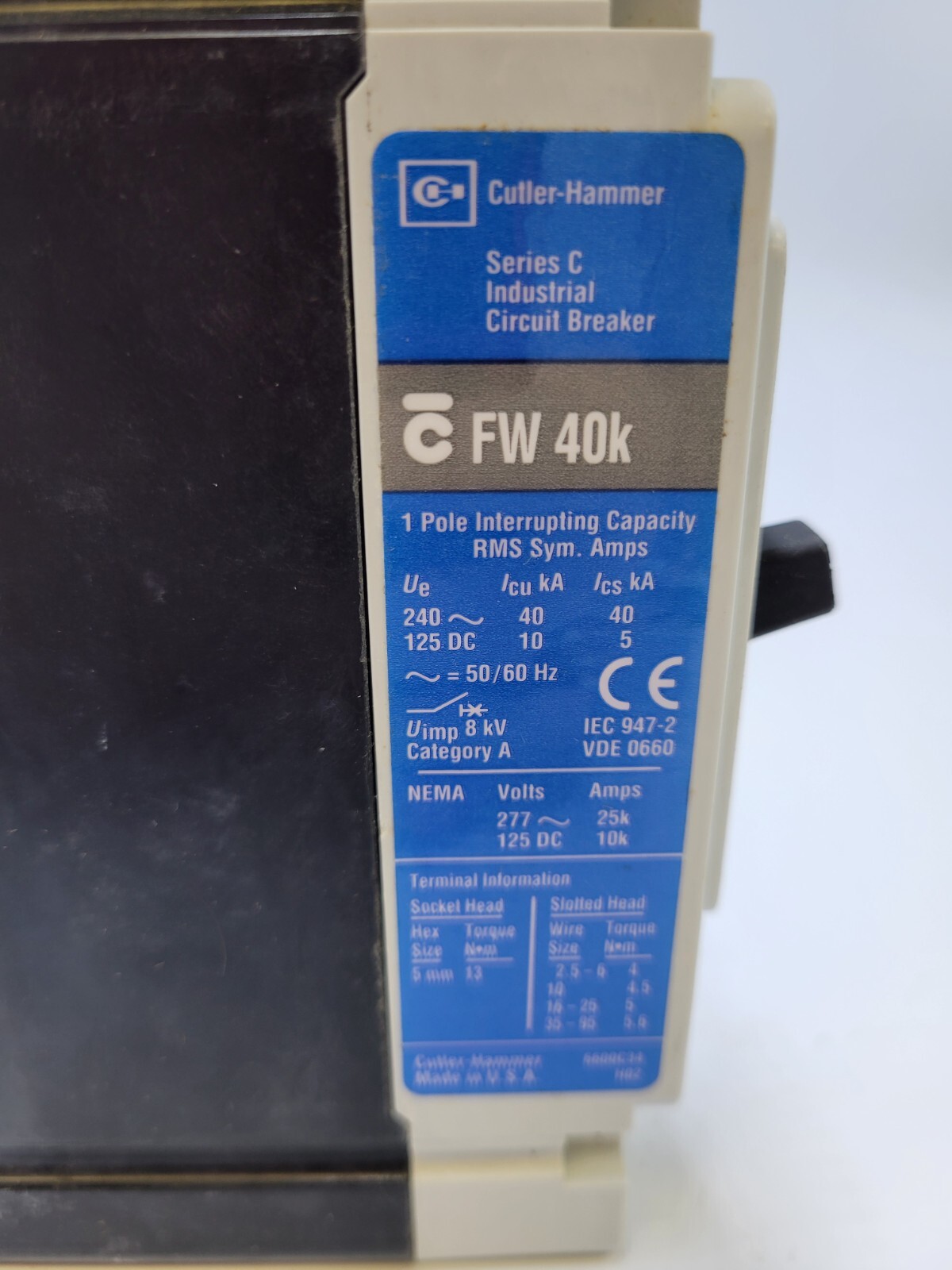 Cutler-Hammer FWF1016L Circuit Breaker 16A 1P 240V 1PH FW40k 16 Amp 1 Pole NOS