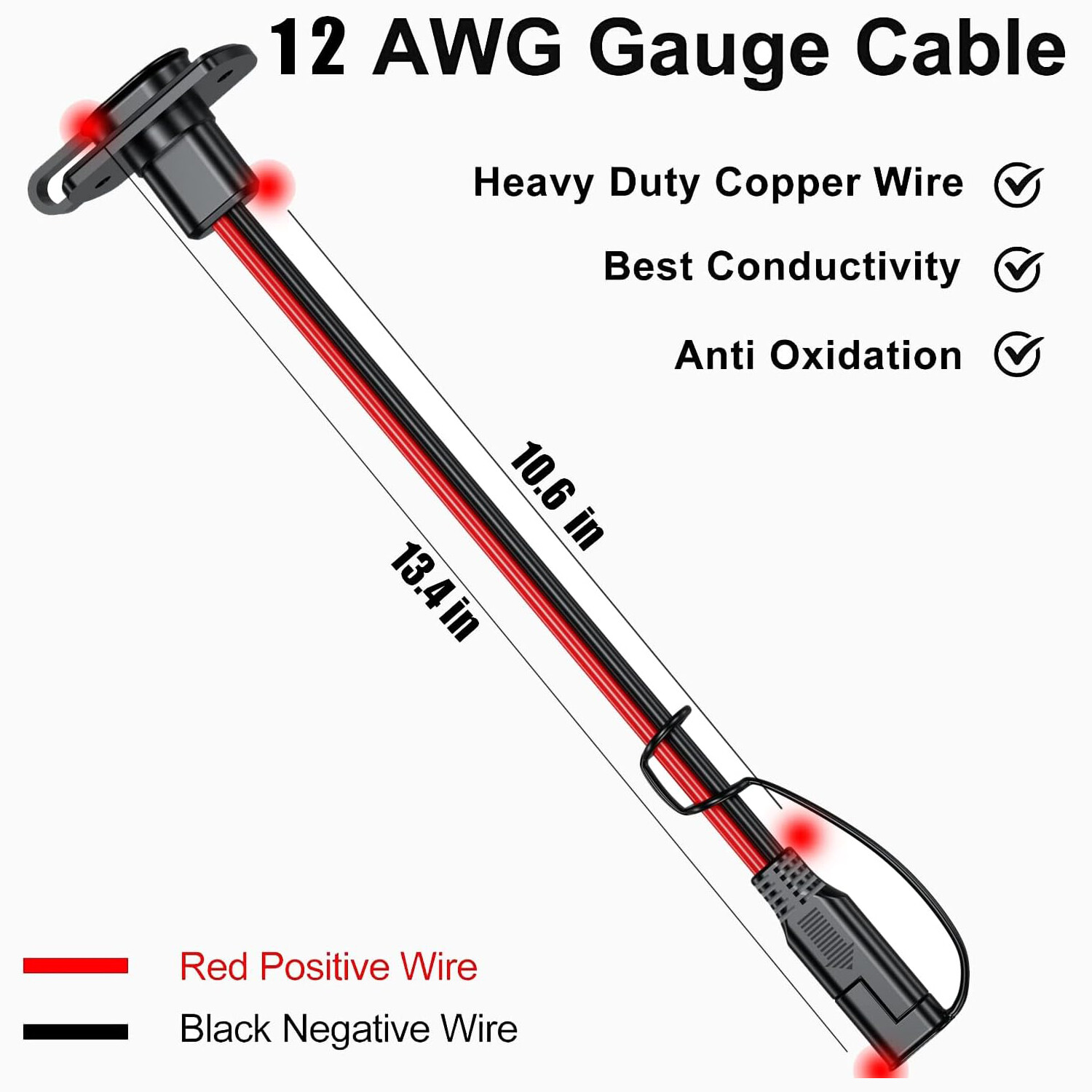 3x SAE Connector Harness, 1FT 12AWG SAE Adapter Male Plug to Female Socket Cable
