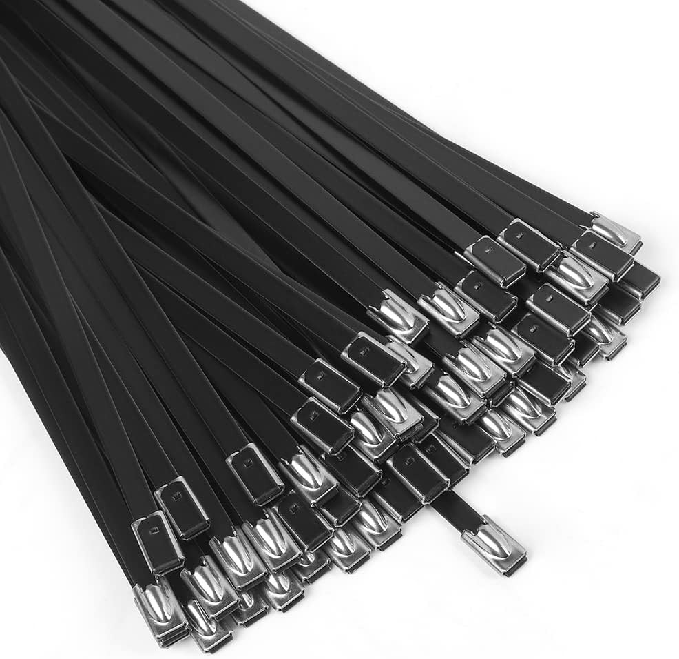 Black Metal Zip Ties Heavy Duty, Stainless Steel Cable Ties 15.8″ Long 304 L…