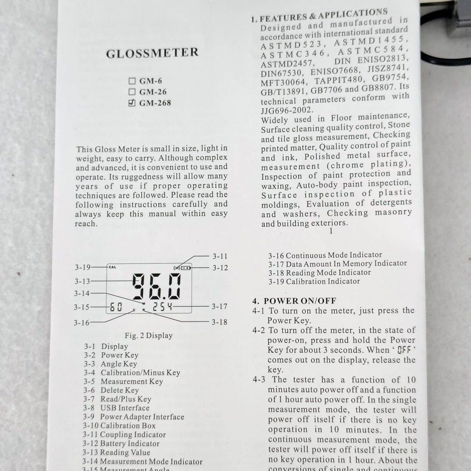 SULMILE GM-268 Gloss Meter 20º,60º,85º Degree Surface Measurement PARTS /REPAIR