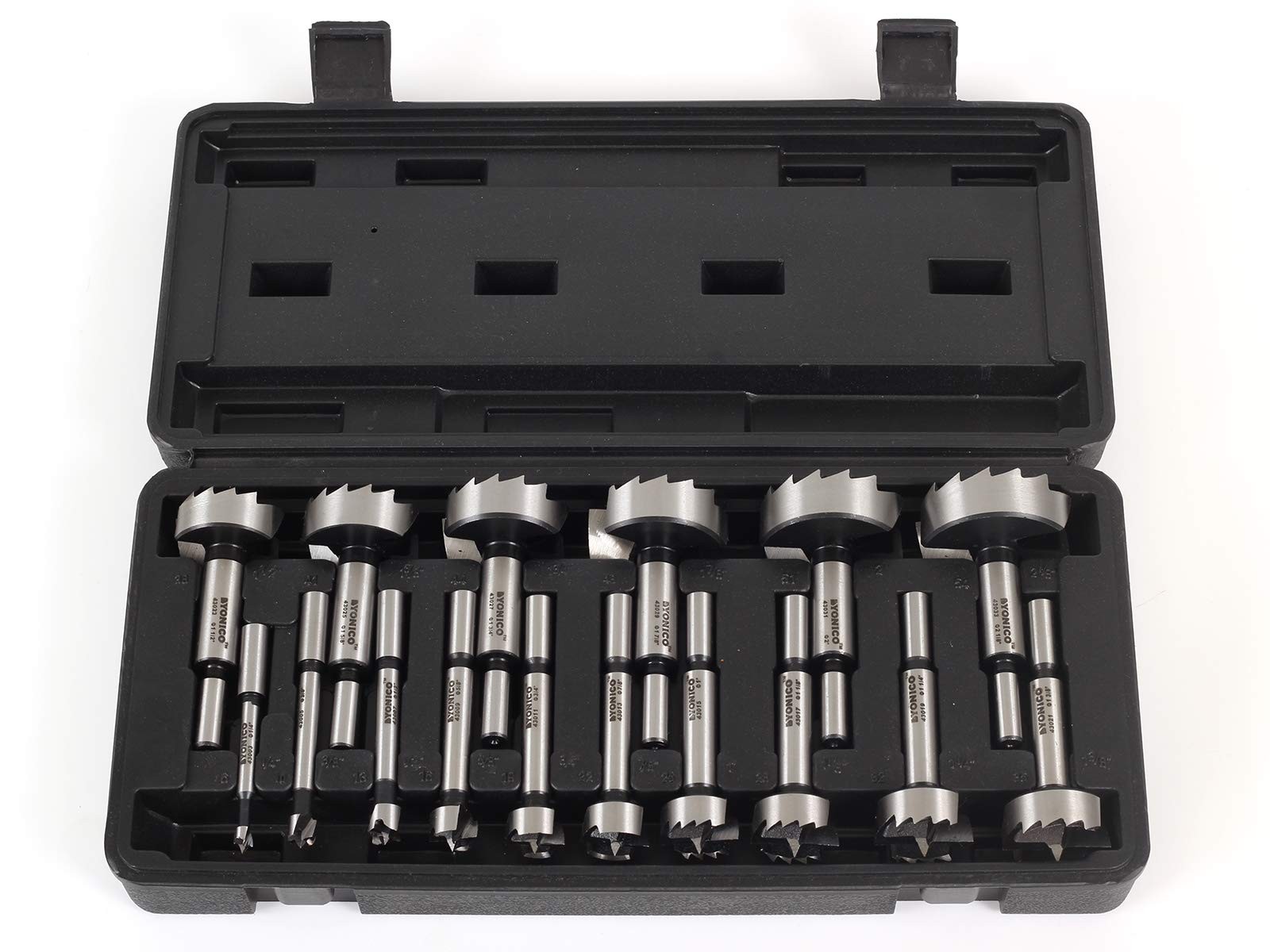 Yonico 41160S Forstner Drill Bit Set 16 Piece Case 3/8-Inch Shank Hardwood And