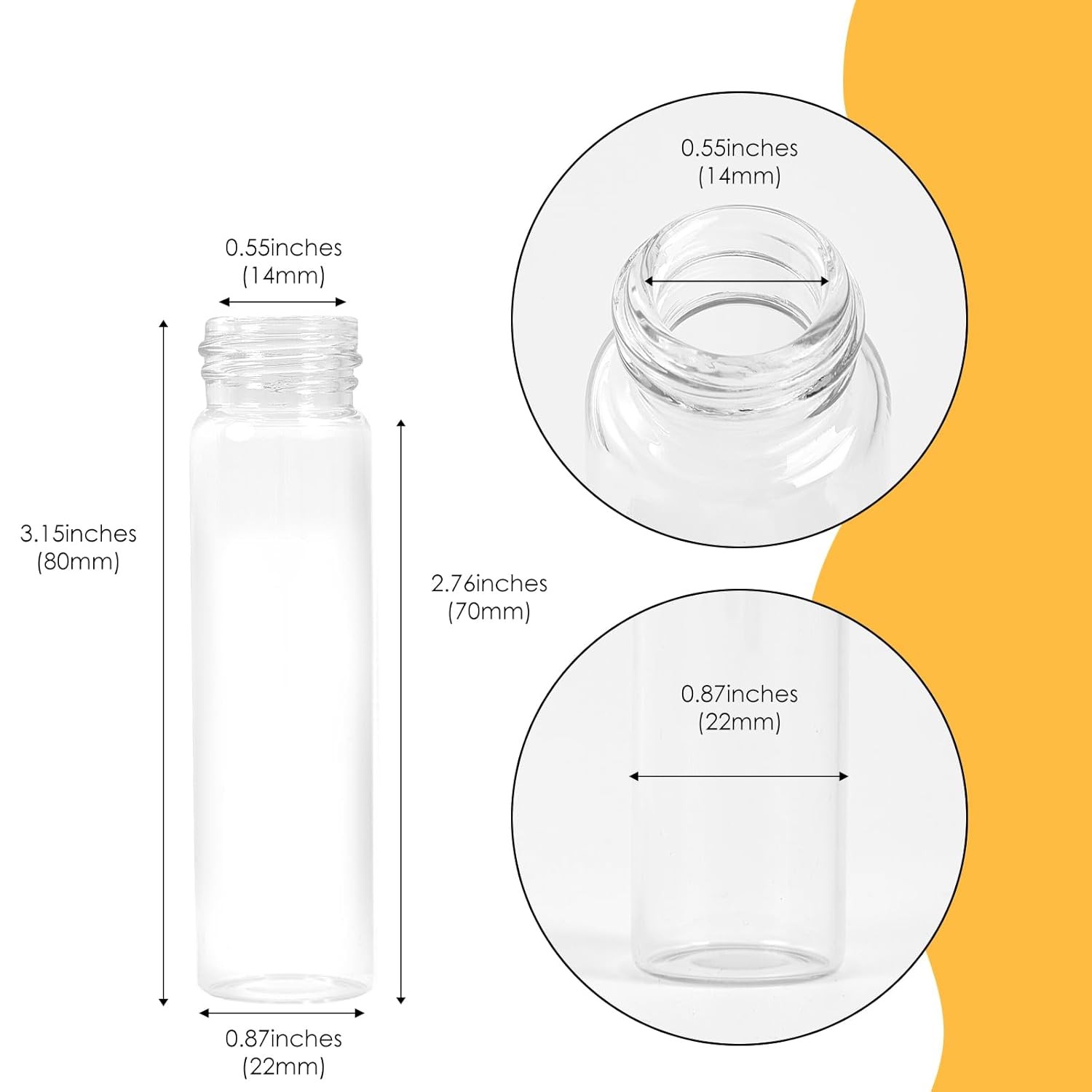 20ml Glass Vials with Screw Caps and Plastic Stoppers, Small 20ml, Clear