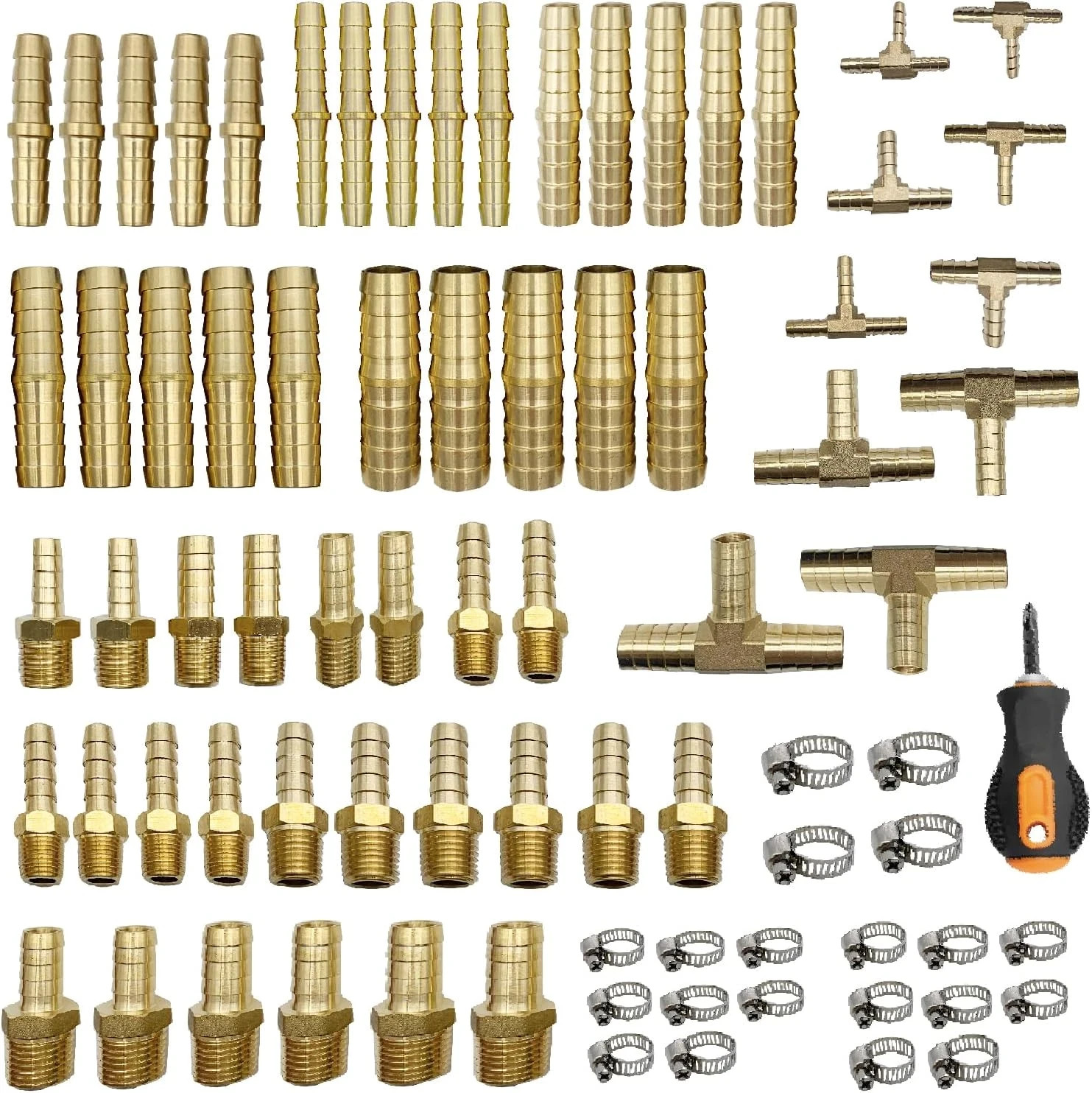 82 Pcs Brass Hose Barb Fittings Assortment Kits 1/8″ 3/16″ 1/4″ 5/16″ 3/8″ 1/2″