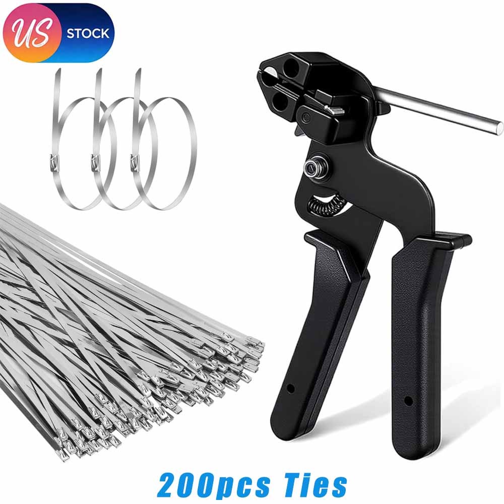 Cable Tie Tool Gun Kit Stainless Steel Zip Tie Cutter & 150 pcs Metal Zip Ties