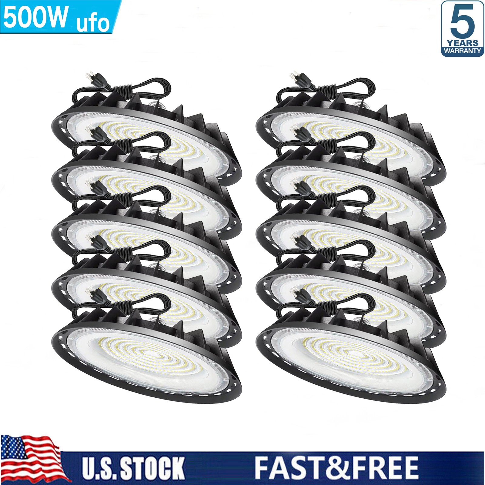 10 Pack 500W UFO Led High Bay Light Shop Industrial Commercial Factory Warehouse