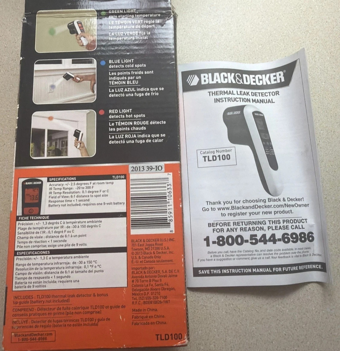 BLACK+DECKER TLD100 Thermal Leak Detector Infrared IR Tested Working w/ Box