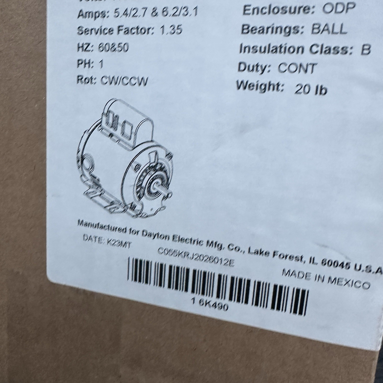 DAYTON Belt Drive Motor 1 Speed Proof Base Mount 1/3 hp 115/230V AC 6K490BF NEW