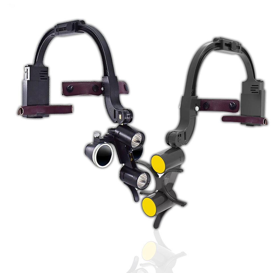 Dual LED Dental 5W Headband Head Light with 3.5X Binocular Loupes 2 Batteries US