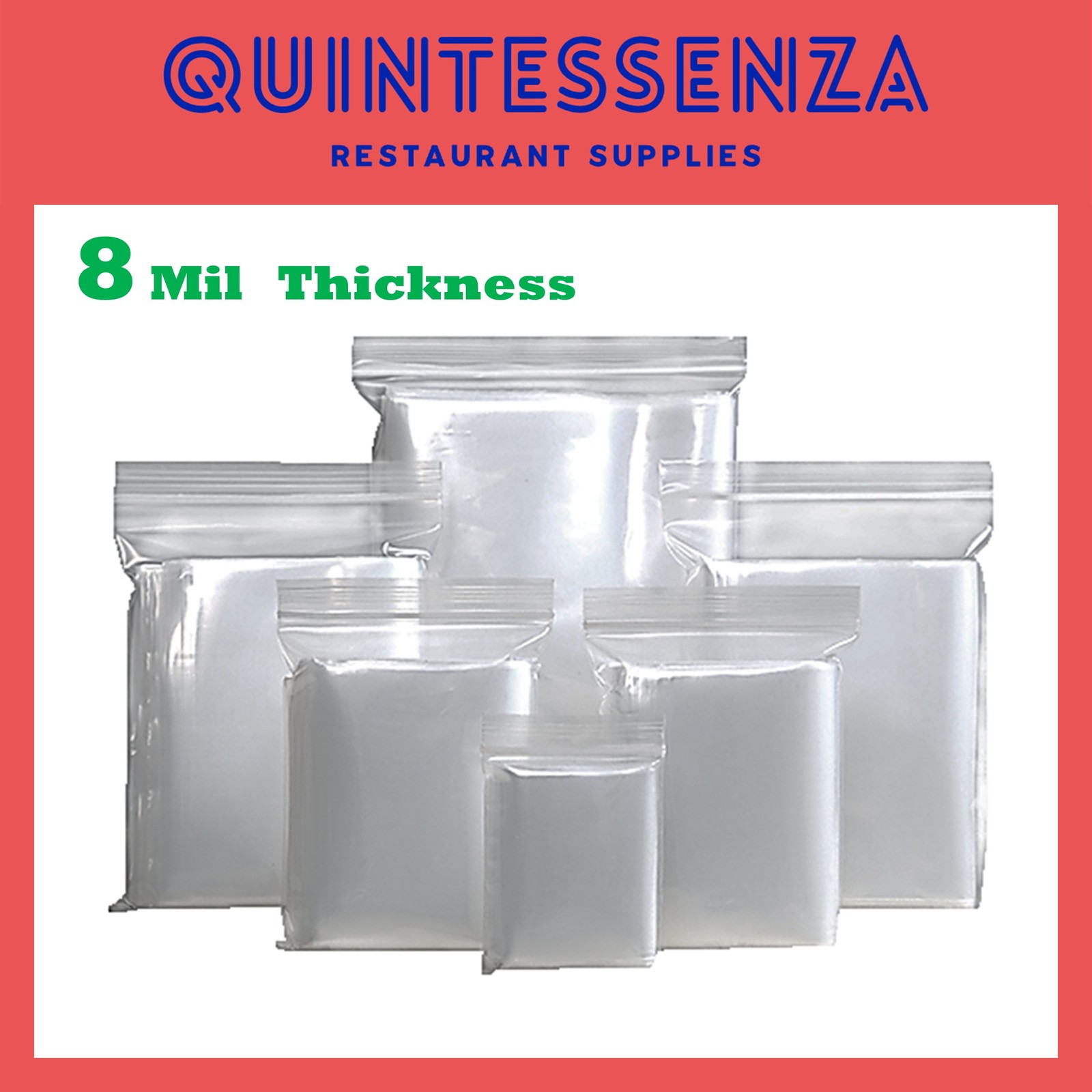 8 Mil Thick Clear Zipper Reclosable Poly Bags by Quintessenza (Over 30 Sizes)
