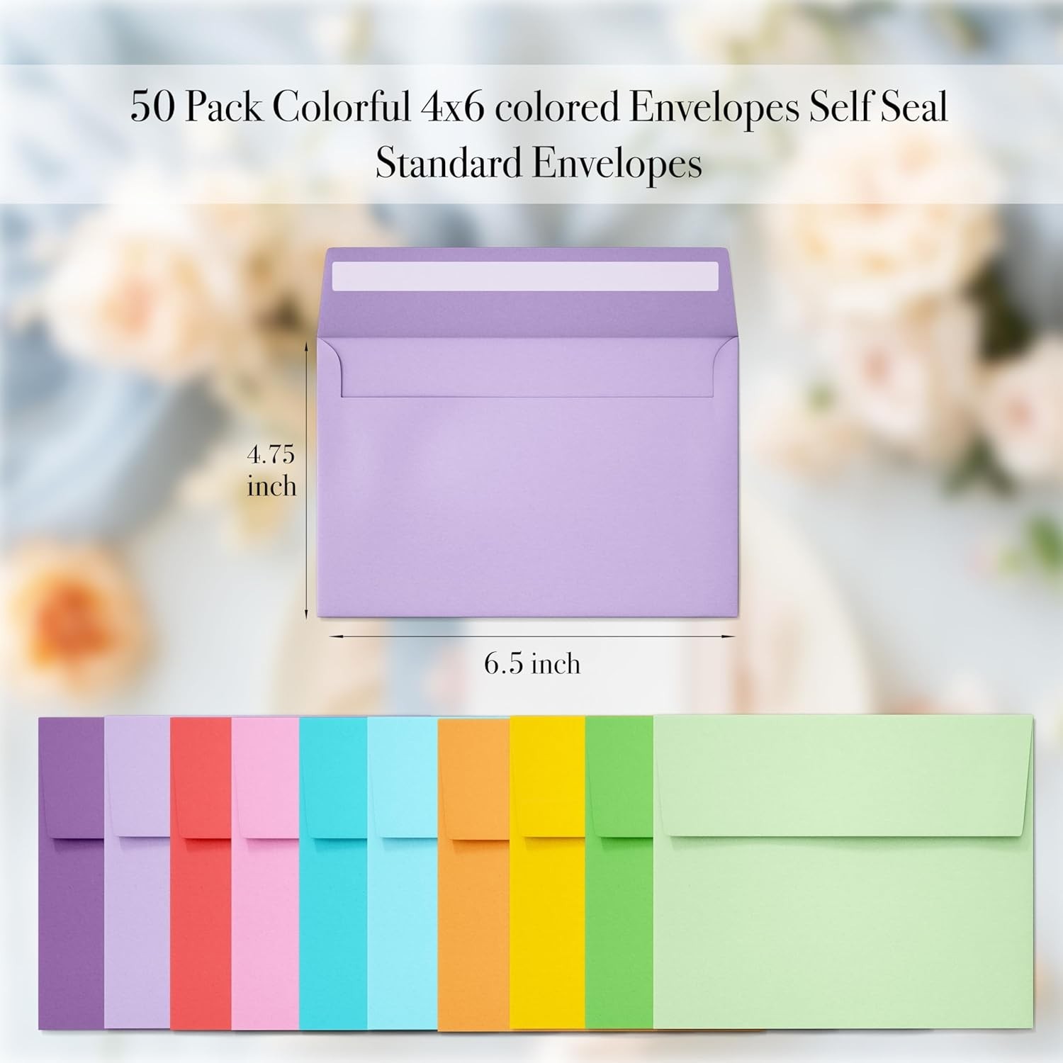 50-Pack 4×6 Colored Envelopes – Perfect for Weddings or Greetings