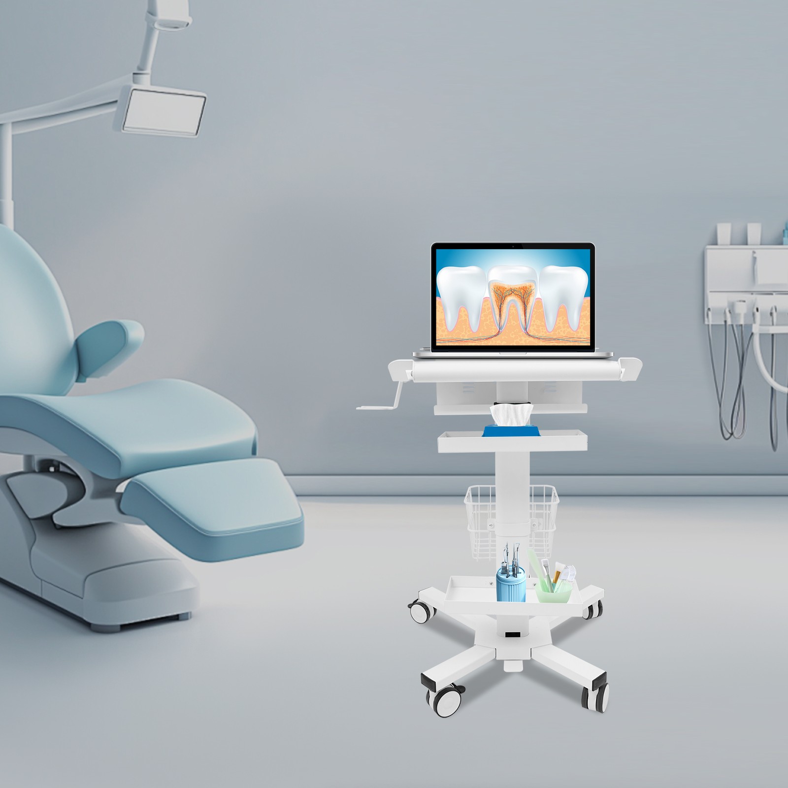 Laptop Workstation Cart, Medical Cart With Wheels, Cart With Scanner Holder