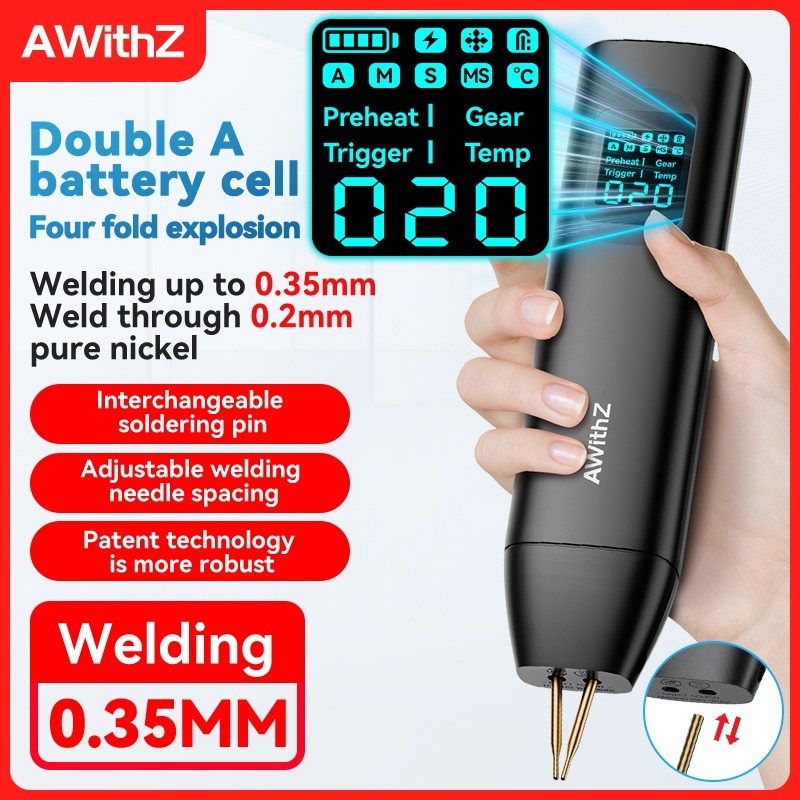 AWithZ Handheld Spot Welder 11/90 Gears Auto/Manual for 18650 Battery DIY Tool