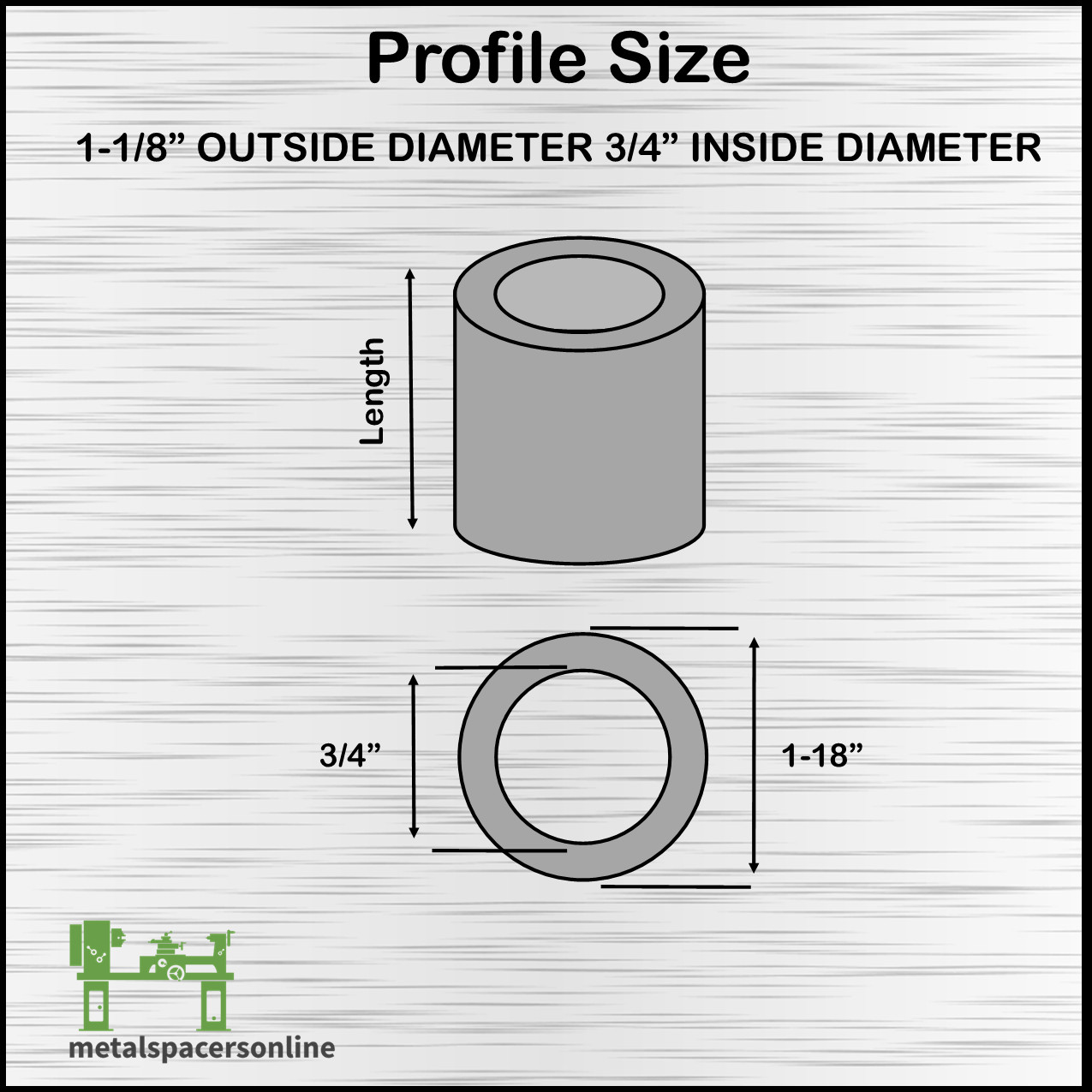 New Aluminum Spacer Bushing 1-1/8″ OD x 3/4″ ID–Fits M18/19 or 3/4″ Bolts