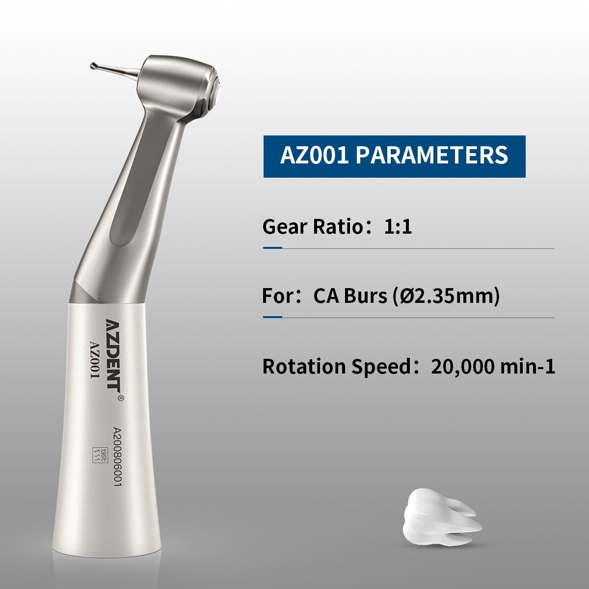 AZDENT Dental 1:1 Slow Low Speed Contra Angle Handpiece Push Button/Latch E-Type