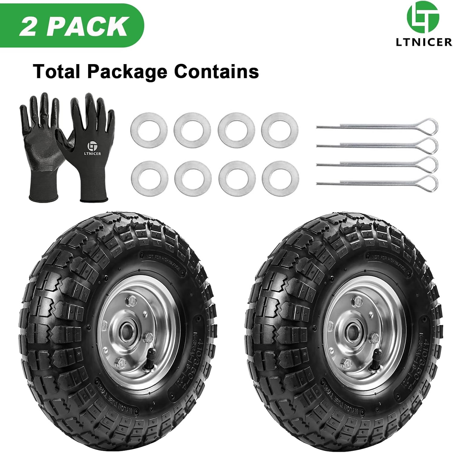 10″ Heavy-Duty Replacement Tires, 4.10/3.50-4″ for Gorilla Carts,Hand