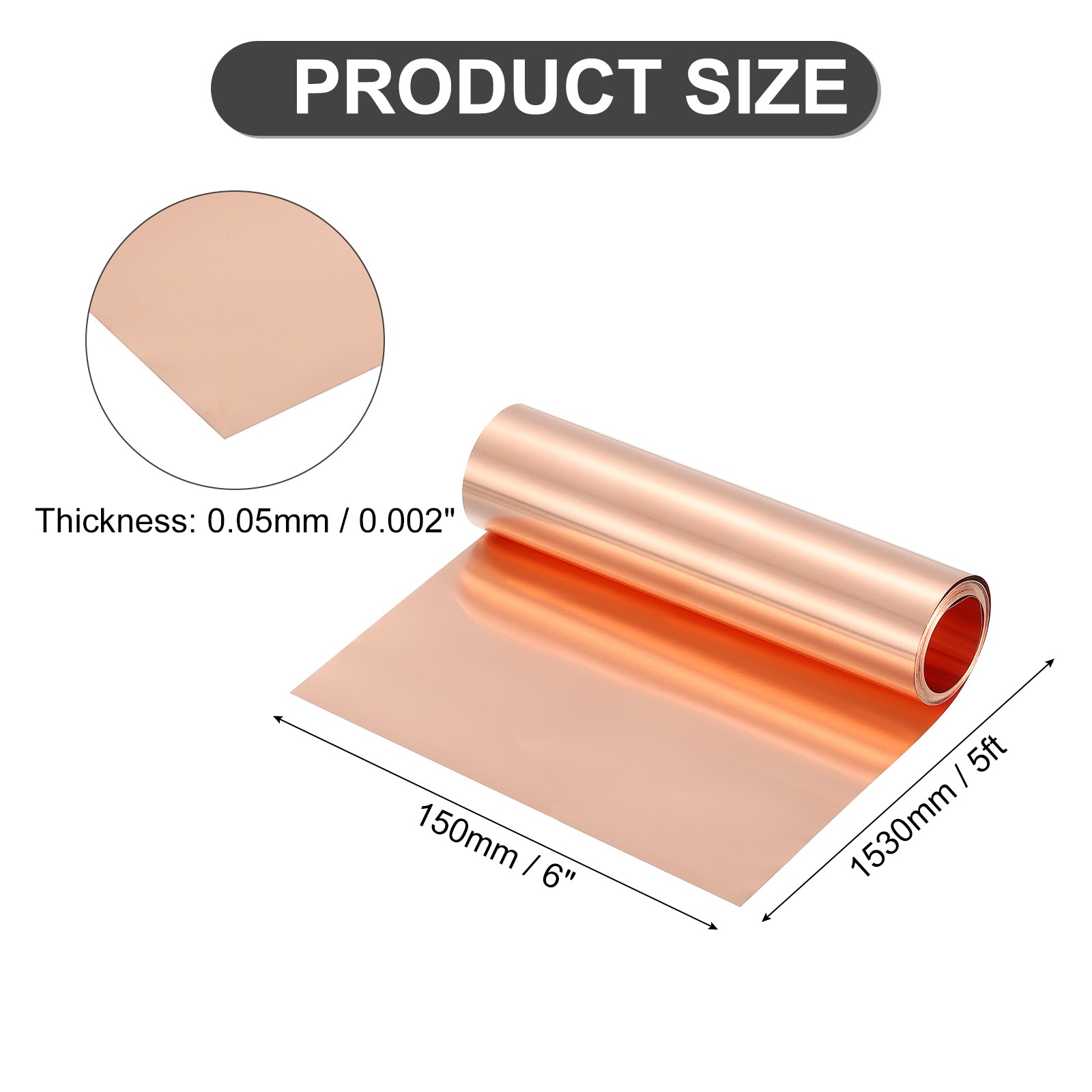 Pure Copper Sheet Roll, 0.05mm 29Ga Thick T2 5Ft x 6in Copper Strip for Craft