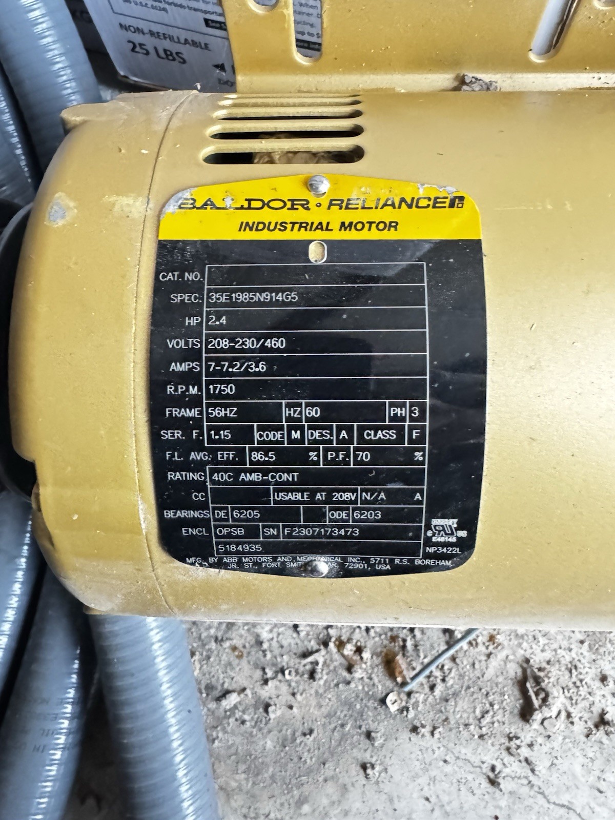 Baldor Reliance Blower Motor 2.4HP 1750 RPM 208-230/460V 3 Phase Inverter Ready