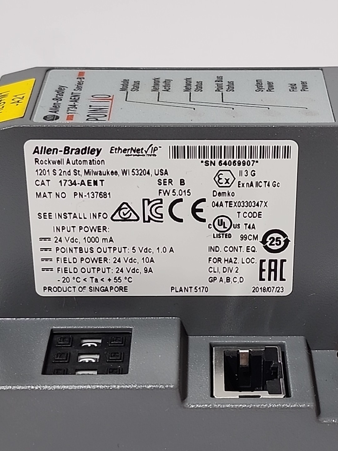 Allen-Bradley 1734-AENT Ser B Point I/O Adapter w/ 1734-RTB Terminal Block