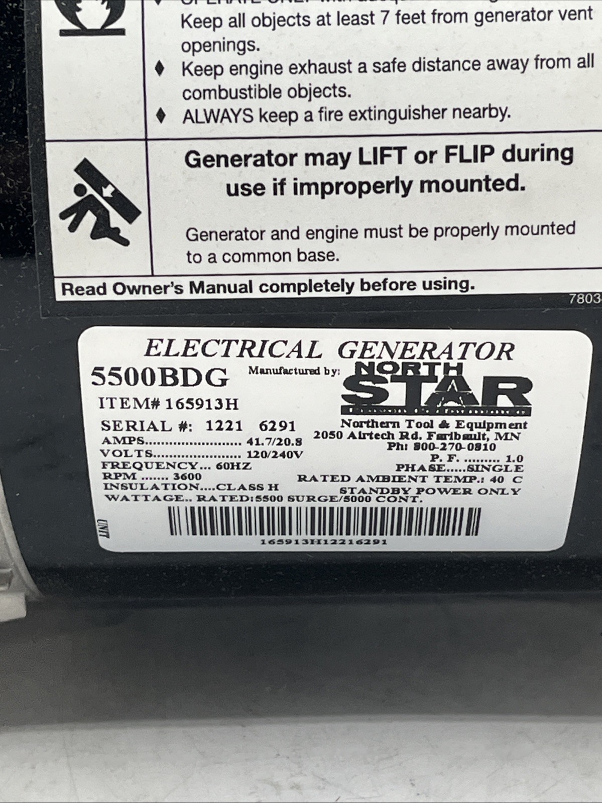 NorthStar Belt Driven Generator Head, 5,500 Surge Watts, 5,000 Rated Watts, 11