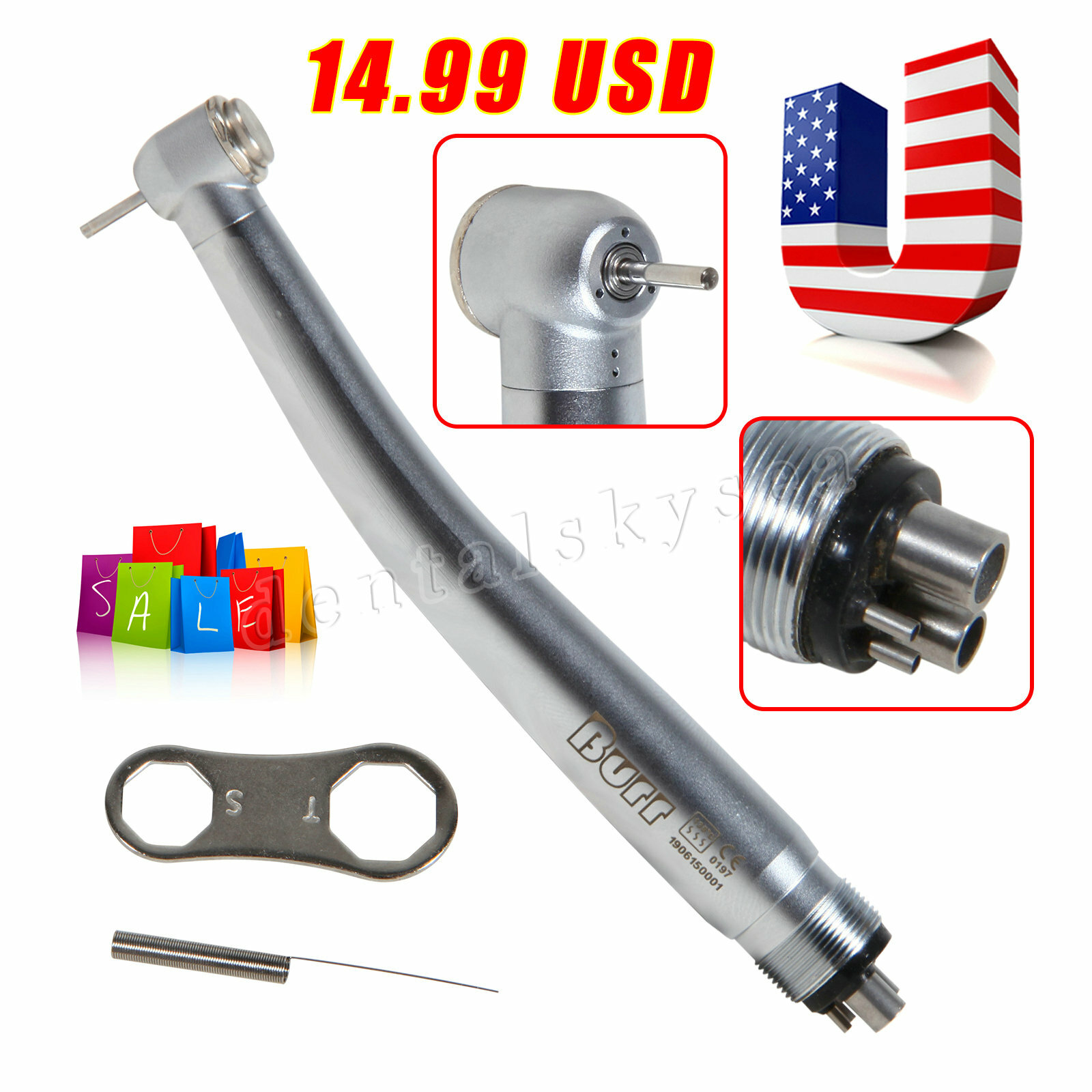 NSK PANA MAX Style Dental High Speed Turbine Handpiece Push Button 4 Hole Burr