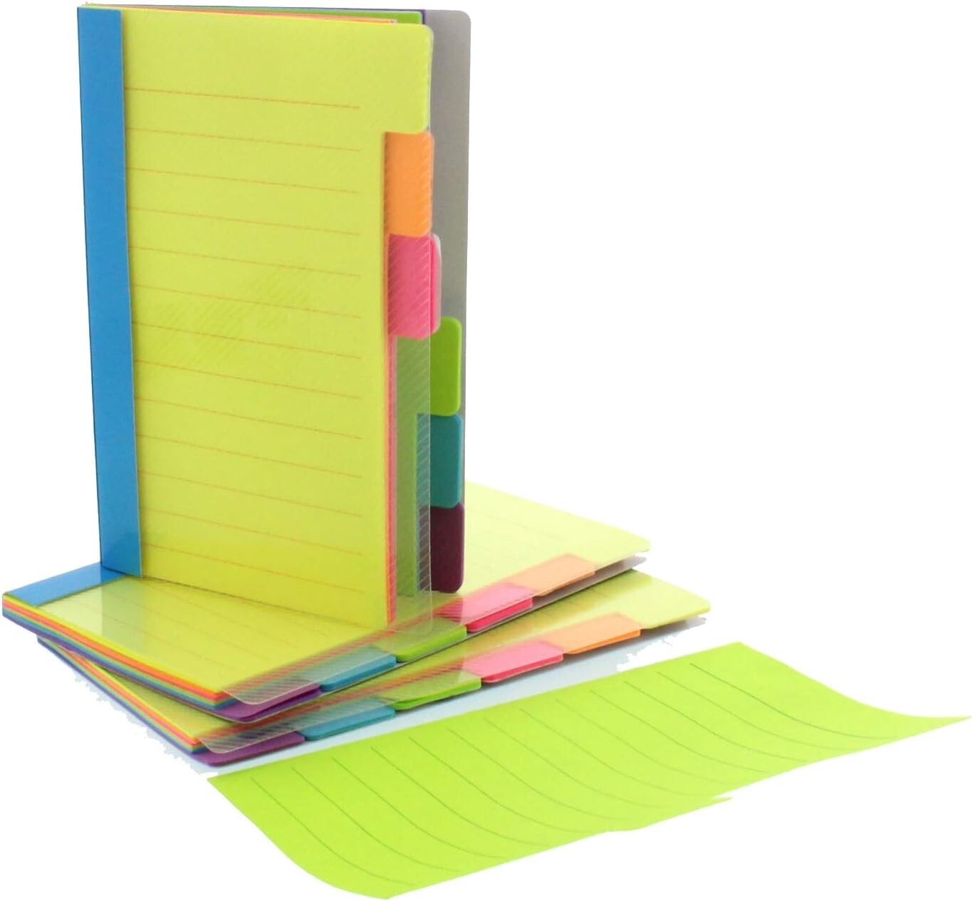Assorted Neon Color Tabbed Notebooks: 4×6” Lined Self-Stick Notes, 6 Count
