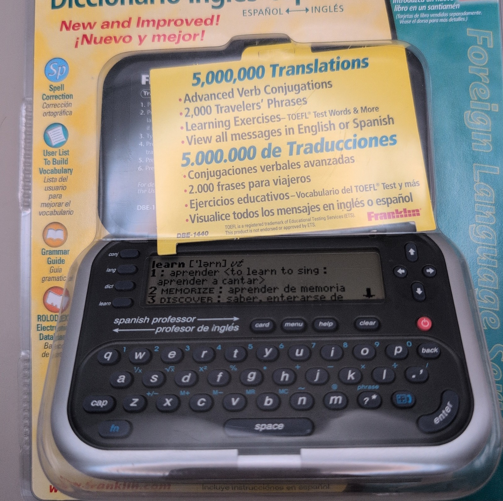 Franklin Spanish-English Dictionary Merriam-Webster Model DBE-1440 New Bookman