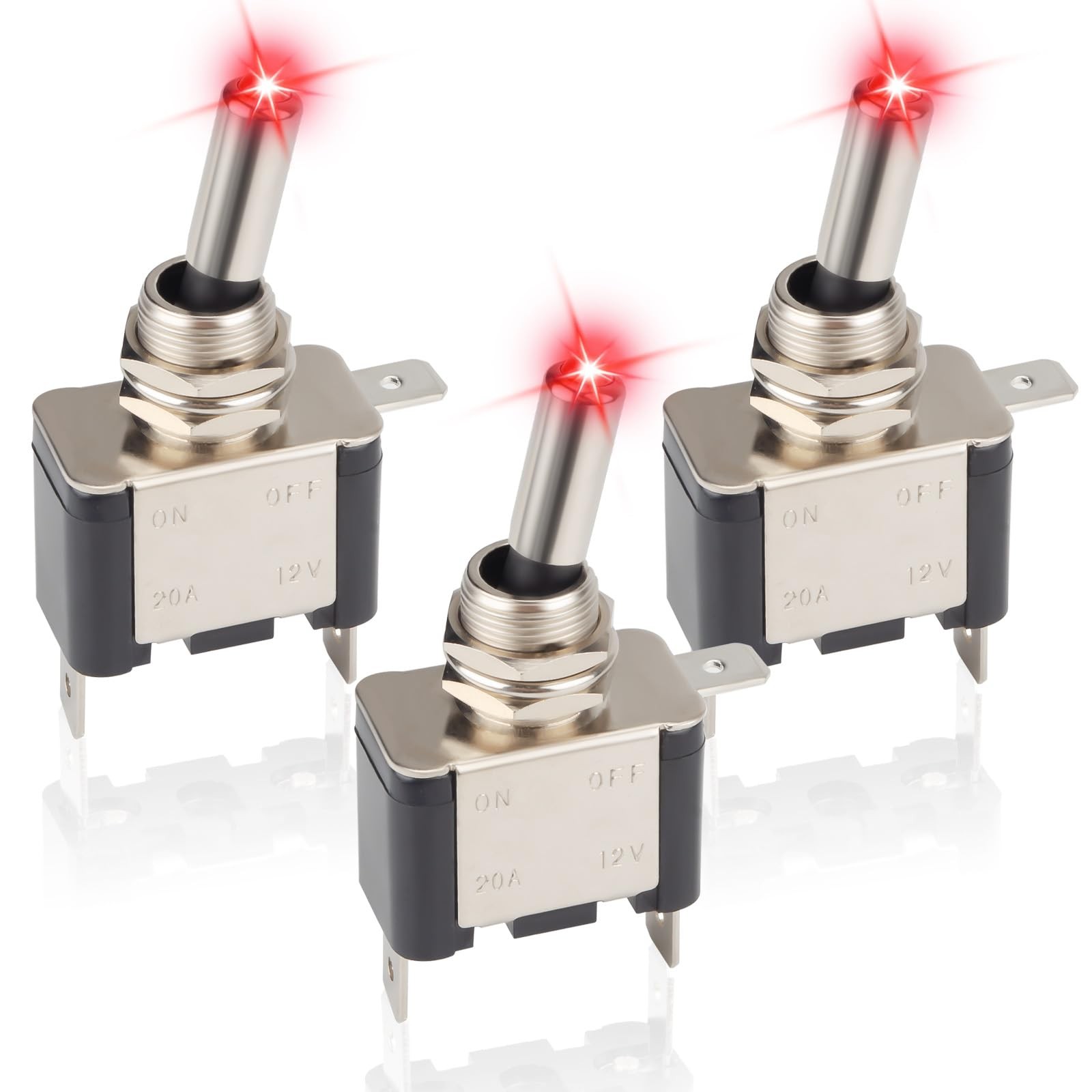 3 PCS LED Lighted Rocker Toggle Switch, 12V SPST 3 Pin 2 Position ON/Off Rock…