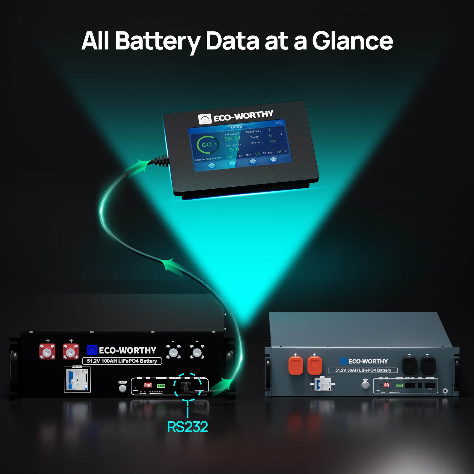 ECO-WORTHY 48V Battery Compatible Plug&Play Magnetic Mount Real-time Monitor