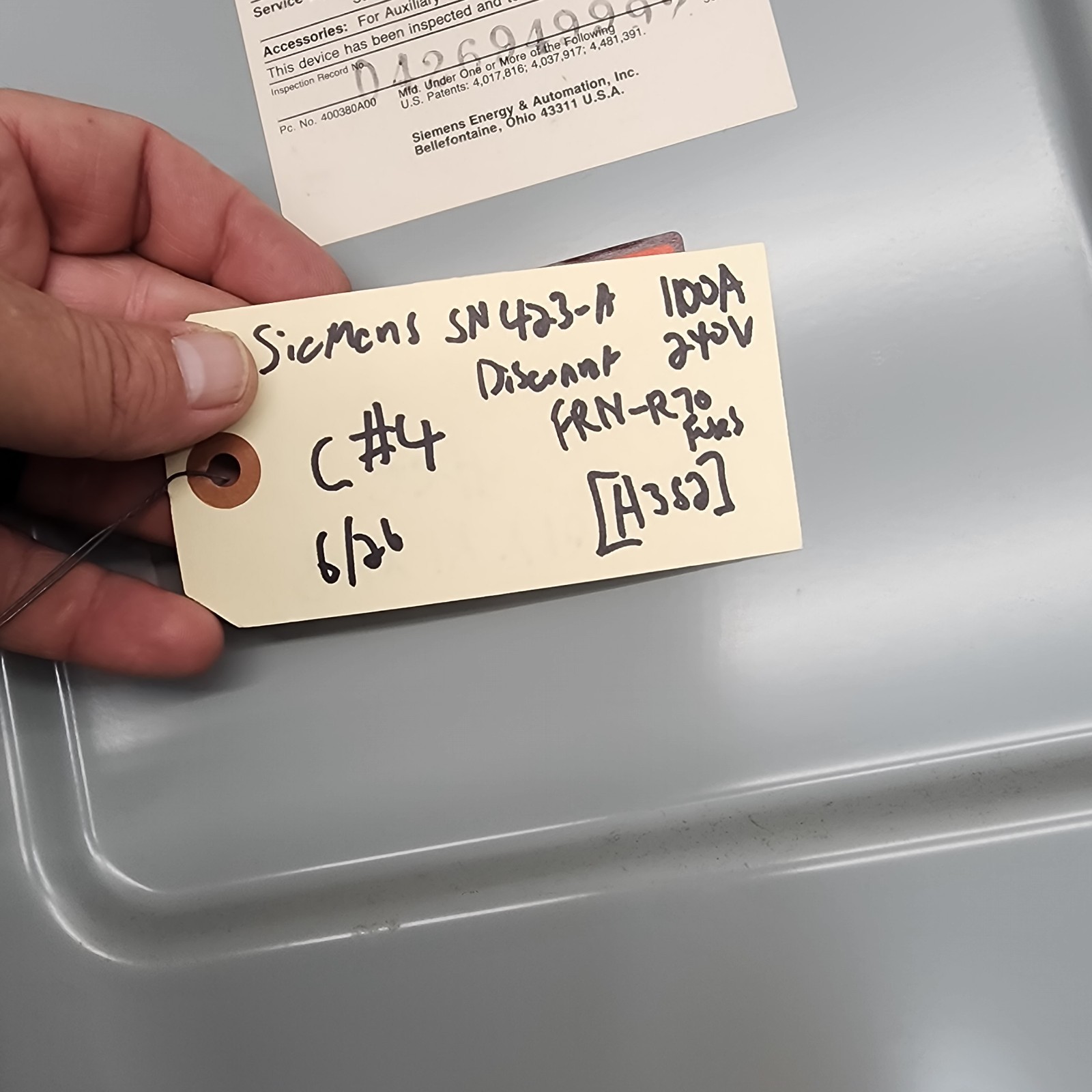 Siemens SN423 100A 240V Fusible Safety Switch Disconnect [H3S2] C#4