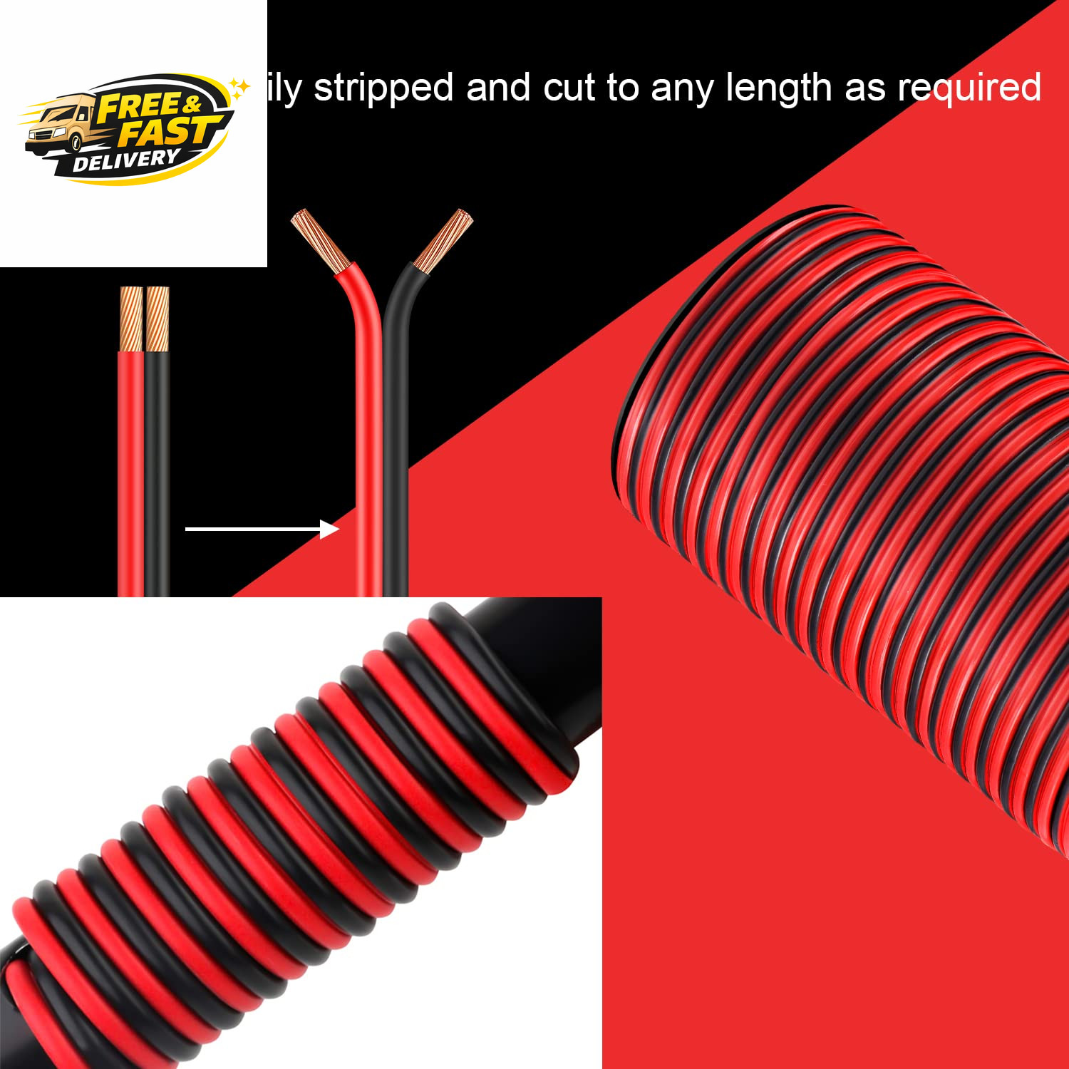 10 Gauge Wire 100FT, 2 Conductors Electrical Wire Red Black Cable, Flexible/