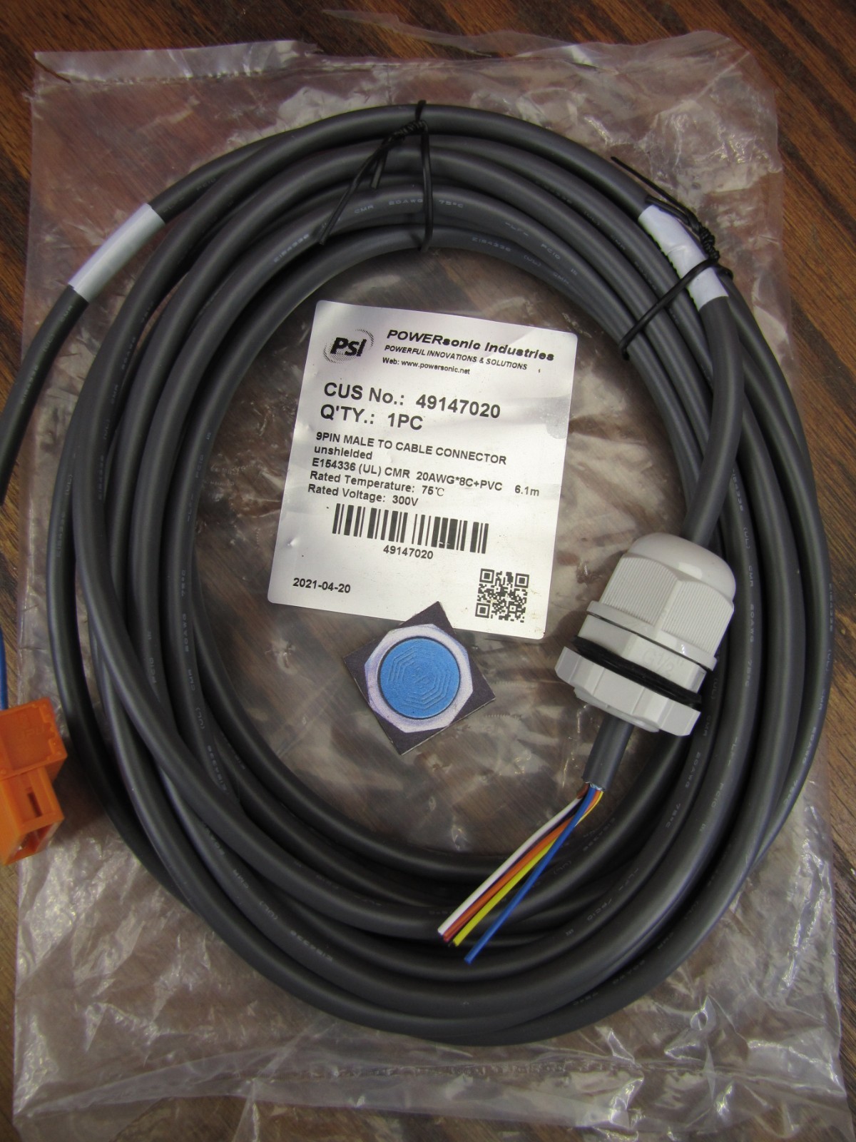 POWERsonic Industries PSI 7 wire Cable Connector 20ft 6.1m 49147020 20 awg- New