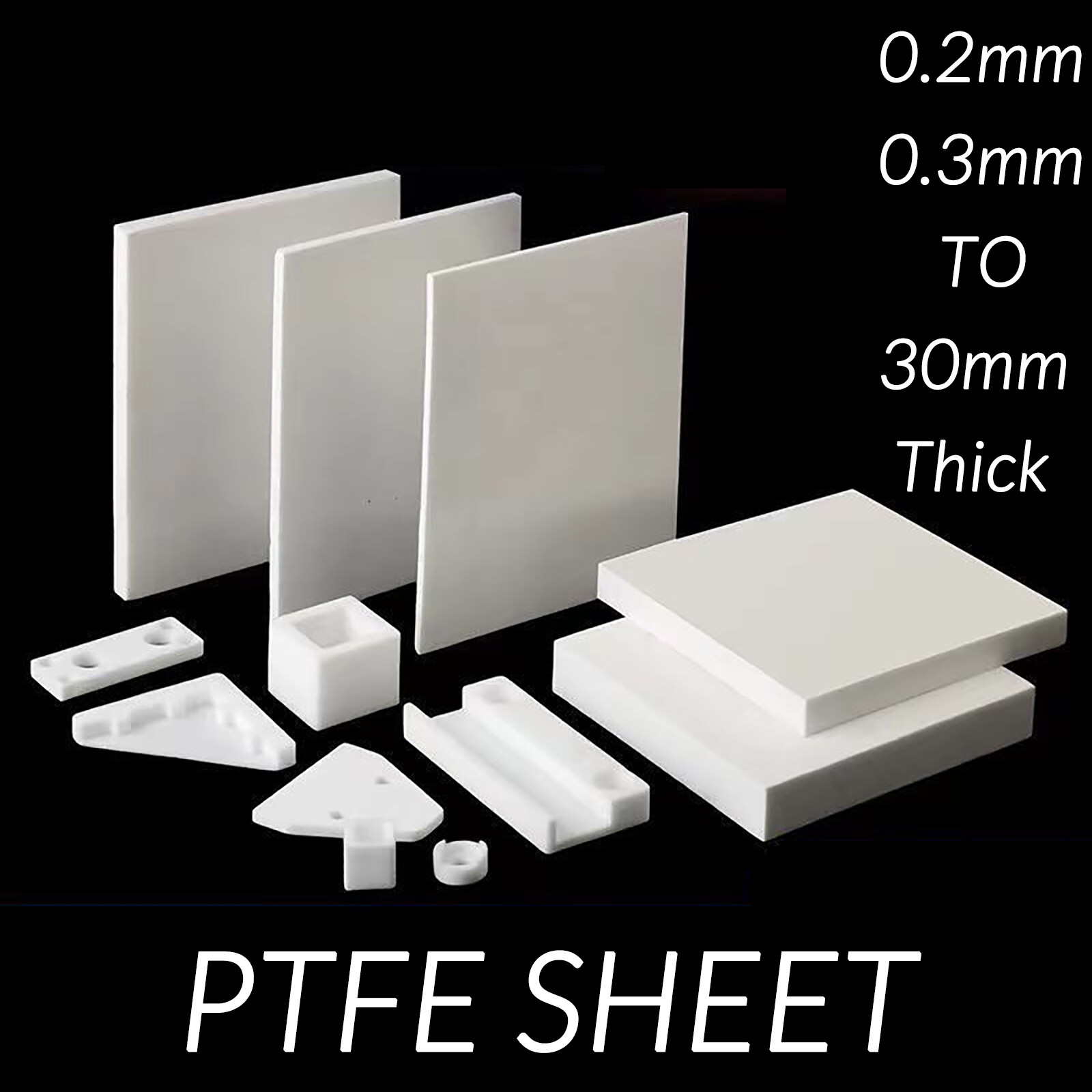 White PTFE Sheet Plate Hard Plastic Panel High Thermoplastic 0.2-30mm Thick DIY