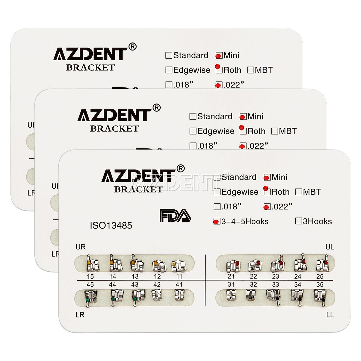 5packs AZDENT Dental Orthodontic Brackets Braces Metal Mini Roth.022 Hooks 345