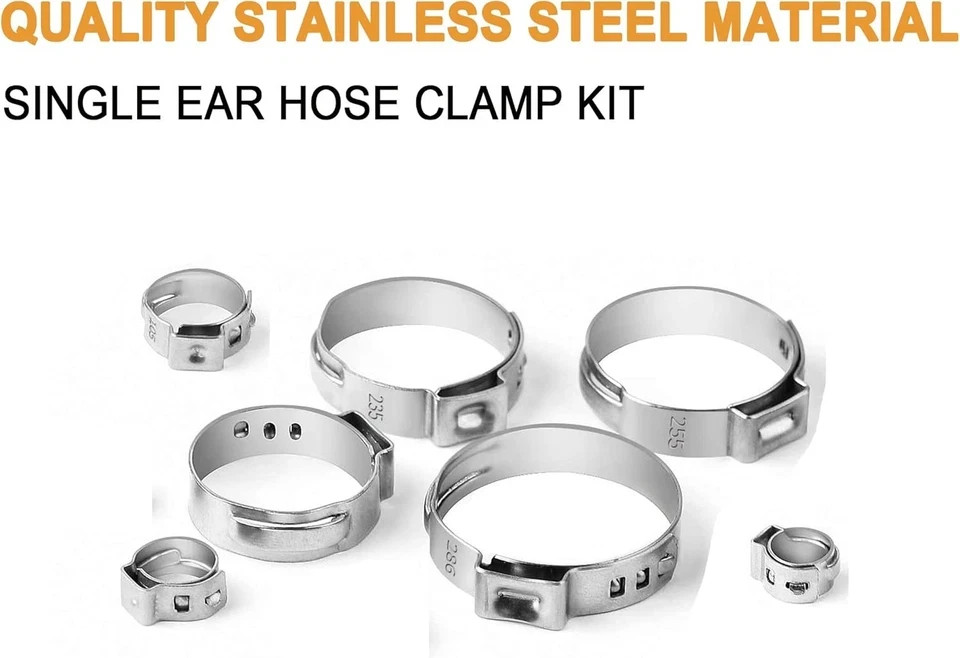 92PCS Single Ear Oetiker Hose Clamps 6-22.6mm w Plier Gloves Stainless Steel Kit