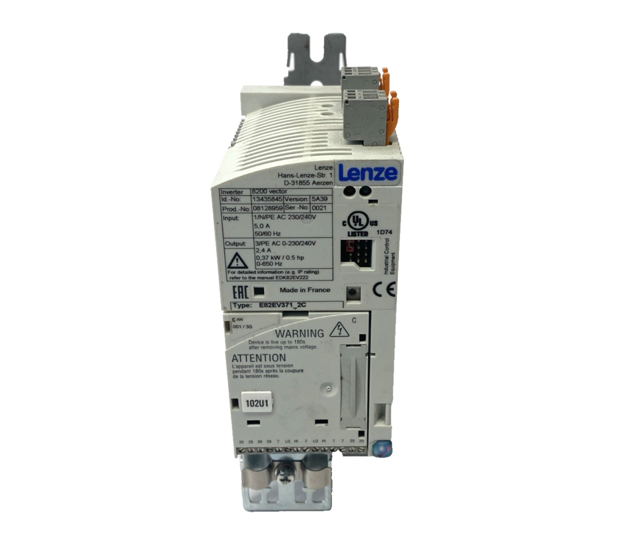 Lenze E82EV371K2C 8200 Vector Frequency Inverter 240VAC 0.37kW/0.5HP 13435845