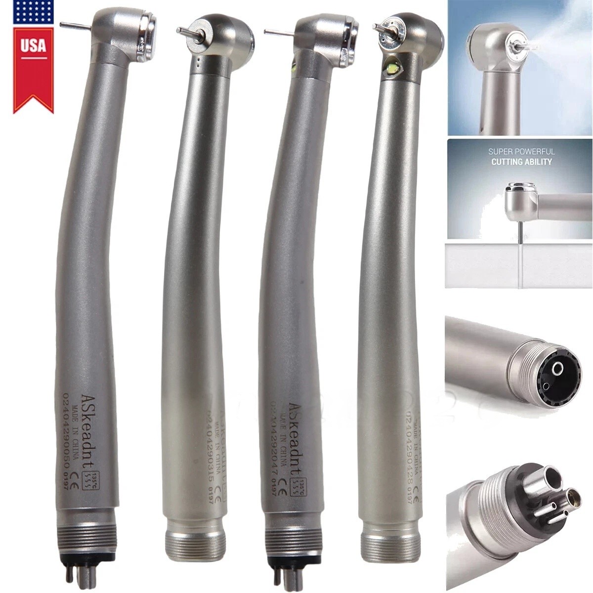 Dental (LED Optic E-generator) Denshine Handpiece High Speed Turbine 2/4Hole USA