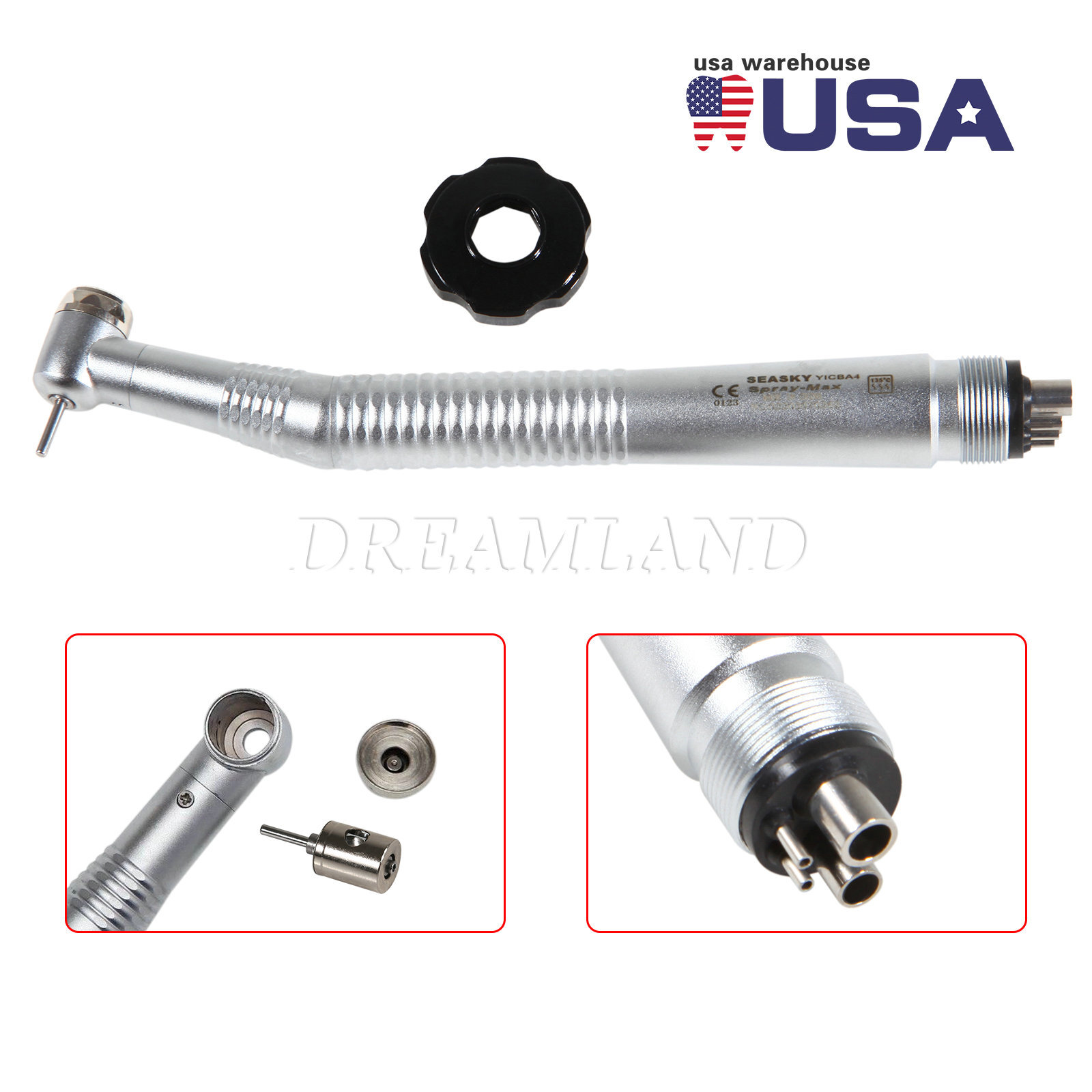 SEASKY Dental High Speed Handpiece 4Holes Standard Head Burr M4 Push Button NEW