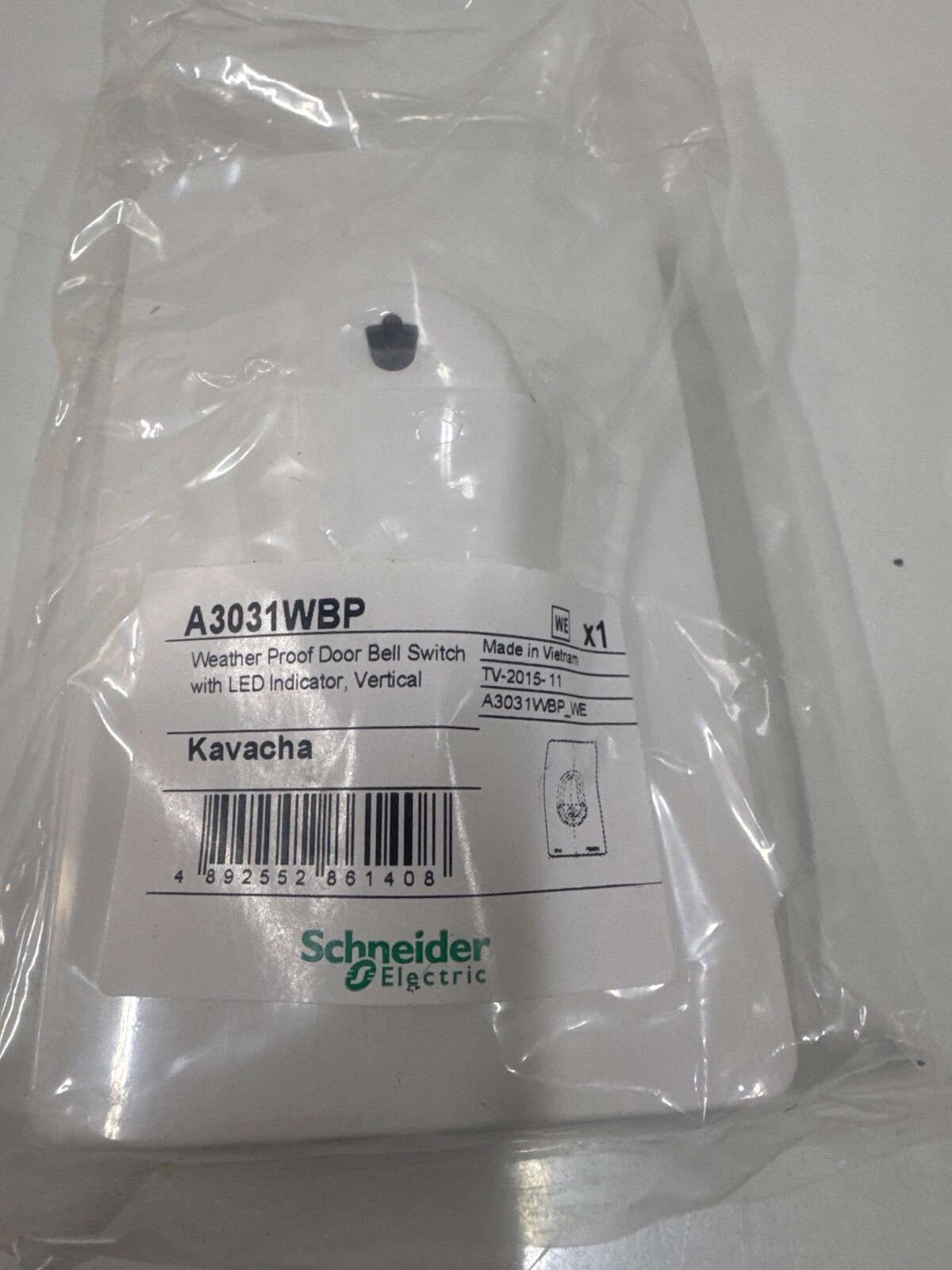 LOT 2 PCS Schneider A3031WBP Weather Proof Door Bell Switch with LED Indicator