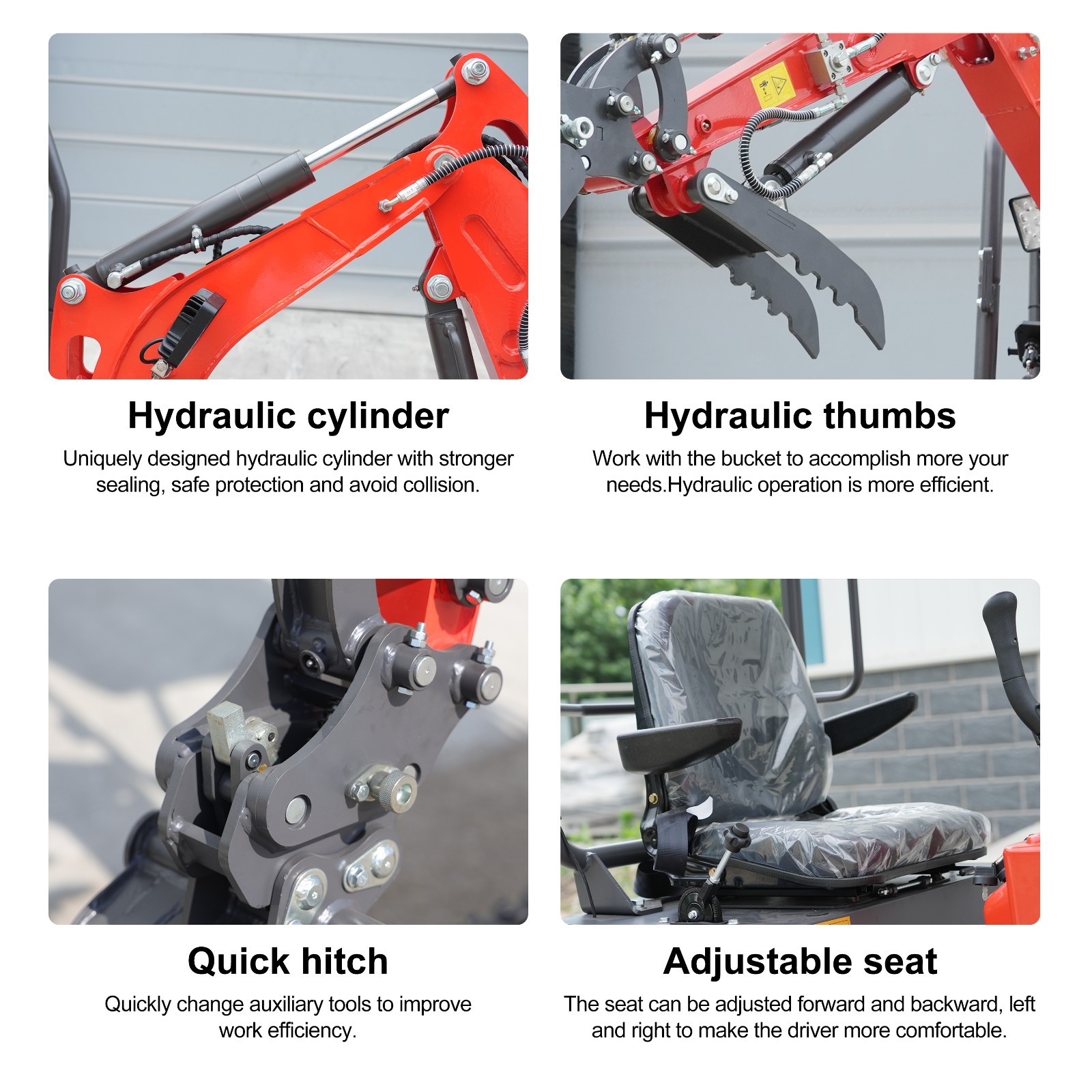 HUAYEE Mini Excavator 1.4Ton Digger 13.5HP Gas Engine EPA Hydraulic Thumb Clip